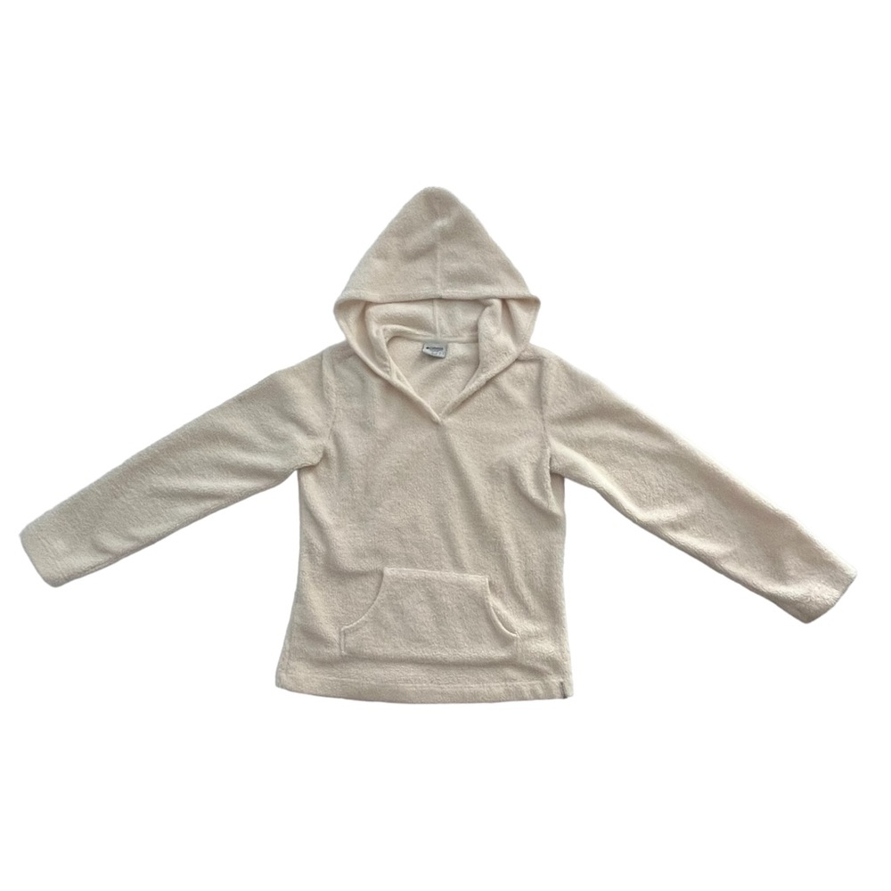 Columbia Women’s Sherpa Hooded Pullover Sweatshirt Sweater Cream w/ Pockets Sz S